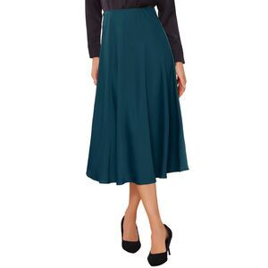 Women's Satin Midi Skirt Fall A-Line Skirts Lake Blue